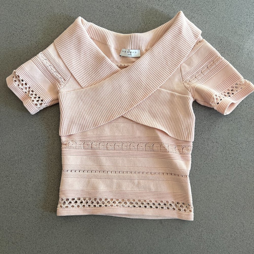 Sandro pink shawl collar shirt, never worn, size 1/XS